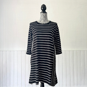 TRF by Zara Striped Cotton Knit 3/4 Sleeve A-line Dress Size M